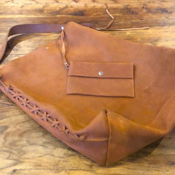 Gianni Notaro Big Slouchy Hobo Bag with Attached Pouch in Whisky Color Suede - Picture 2 of 16